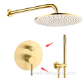 Gold Wall Mount Brass Shower Mixer Rainfall Concealed Shower Set